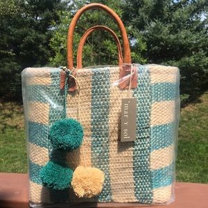 Woven Tote with poms - NWT